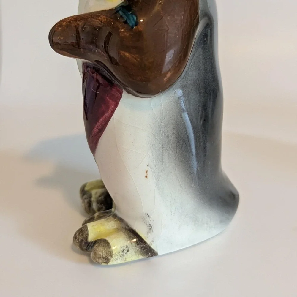 Vintage Penguin Salt And Pepper Shakers Japan Couple Umbrella Scarf Top Hat
